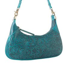 Heritage Vine Embossed Leather Handbag in Turquoise