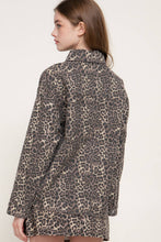 Long Sleeve Front Button Down Print Cotton Twill Jacket in Leopard Print