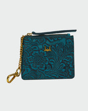 Loyal West Sophia Credit Card Holder In Hand Finished Embossed Leather in Turquoise