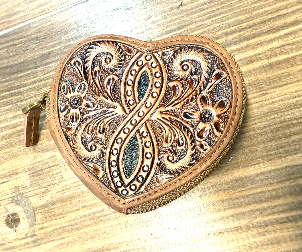 Tooled Leather Heart Coin Pouch