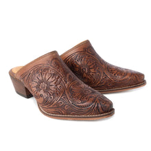 Valeria Hand-Tooled Mules in Brown