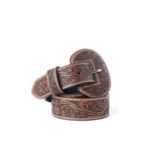Lariat Rose Tooled Leather Belt in Brown