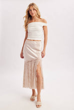 ROMANTIC SATIN LACE TRIMMED SPLIT MIDI SKIRT in OATMEAL