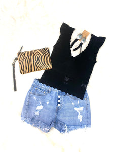 Medium Wash - Five Button Front Denim Shorts
