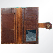 Turquoise Tooled Leather Wallet Western Floral Bifold Wallet with Snap Closure