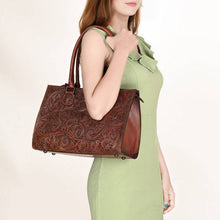 Genuine Tooled Leather  Structured Tote Bag