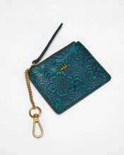 Loyal West Sophia Credit Card Holder In Hand Finished Embossed Leather in Turquoise