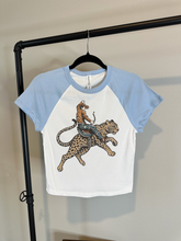 Cowboy Jaguar Baby Tee with Baby Blue Cap Sleeves