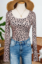 Leopard Long Sleeve Scoop Neck Slim Fit Bodysuit