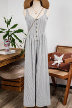 Stripe Half Buttoned Sleeveless Wide Leg Jumpsuit