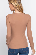 Long Sleeve Henley Thermal Knit Top  in Black
