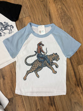Cowboy Jaguar Baby Tee with Baby Blue Cap Sleeves