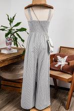 Stripe Half Buttoned Sleeveless Wide Leg Jumpsuit
