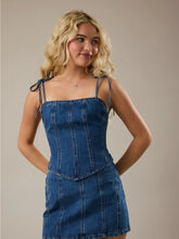 Shoulder Tie Corset Denim Top