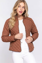 Suede Piping Detail Rib Quilted Padded Jacket in Ivory