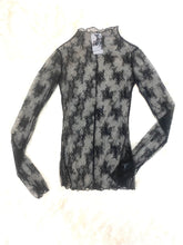 Mesh Overlay Long Sleeve Top in Black Lace