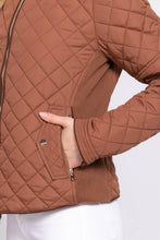 Suede Piping Detail Rib Quilted Padded Jacket in Ivory