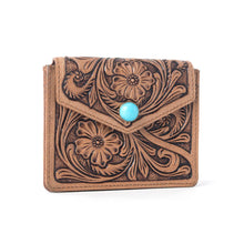 Azure Bloom Leather Card Holder Wallet