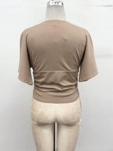 Studded Plunge Ruched Top in Taupe