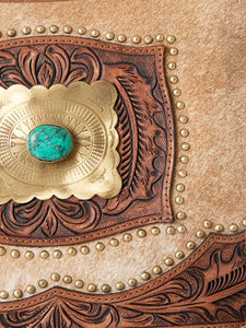 Natural Cowhide & Genuine Tooled Leather Women Crossbody Conceal Carry Purse