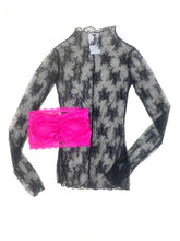 Mesh Overlay Long Sleeve Top in Black Lace