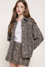 Long Sleeve Front Button Down Print Cotton Twill Jacket in Leopard Print