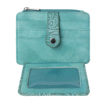 Driftwood Cove Embossed Leather Credit Card Wallet in Ocean Sage