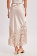 ROMANTIC SATIN LACE TRIMMED SPLIT MIDI SKIRT in OATMEAL
