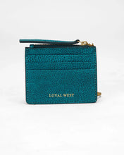 Loyal West Sophia Credit Card Holder In Hand Finished Embossed Leather in Turquoise
