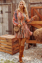Boho Paisley Long Sleeve Pleated Belted Mini Dress