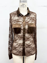 Lace Button-Down Blouse in Chocolate