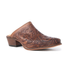 Valeria Hand-Tooled Mules in Brown