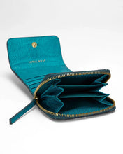 Loyal West Sophia Mini Wallet In Hand Finished Embossed Leather in Turquoise