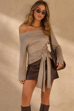 Off-the-Shoulder Tie-Waist Sweater Top in Beige