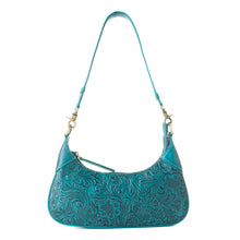 Heritage Vine Embossed Leather Handbag in Turquoise