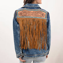 Genuine Tooled Leather Fringed Accent Denim Jacket
