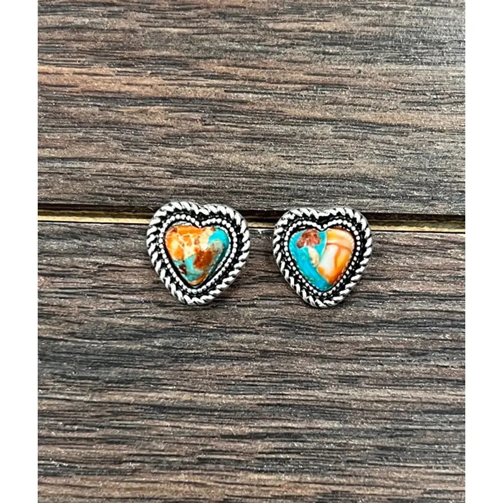 Natural Stone Heart Stud Earrings