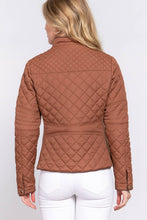 Suede Piping Detail Rib Quilted Padded Jacket in Ivory