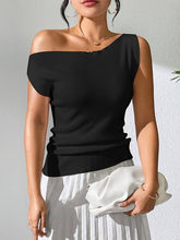 Casual One-Shoulder Sleeveless Knitted Top in Black