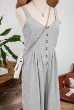 Stripe Half Buttoned Sleeveless Wide Leg Jumpsuit