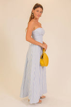 Striped Strapless Side Slit Maxi Dress in Soft Blue