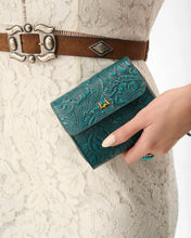 Loyal West Sophia Mini Wallet In Hand Finished Embossed Leather in Turquoise