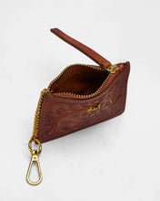 Loyal West Sophia Credit Card Holder In Hand Tooled Leather in Turquoise