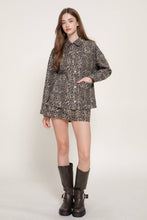 Long Sleeve Front Button Down Print Cotton Twill Jacket in Leopard Print
