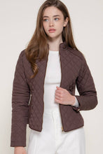 Suede Piping Detail Rib Quilted Padded Jacket in Chocolate