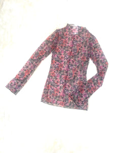 Mesh Overlay Long Sleeve Top in Floral Print