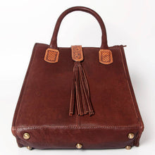Embossed Genuine Leather Tote with Tooled Accents