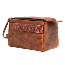 Genuine Leather Toiletry Bag in Worn Brown