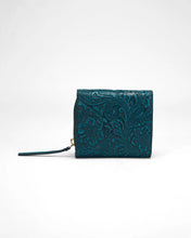 Loyal West Sophia Mini Wallet In Hand Finished Embossed Leather in Turquoise