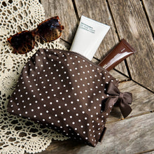 Espresso Polka Dot Bow Crinkle Makeup & Toiletry Bag